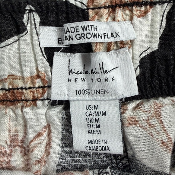 Nicole Miller New York Linen Shell Print Wide Leg Pants | Coastal Resort | M - Picture 4 of 10